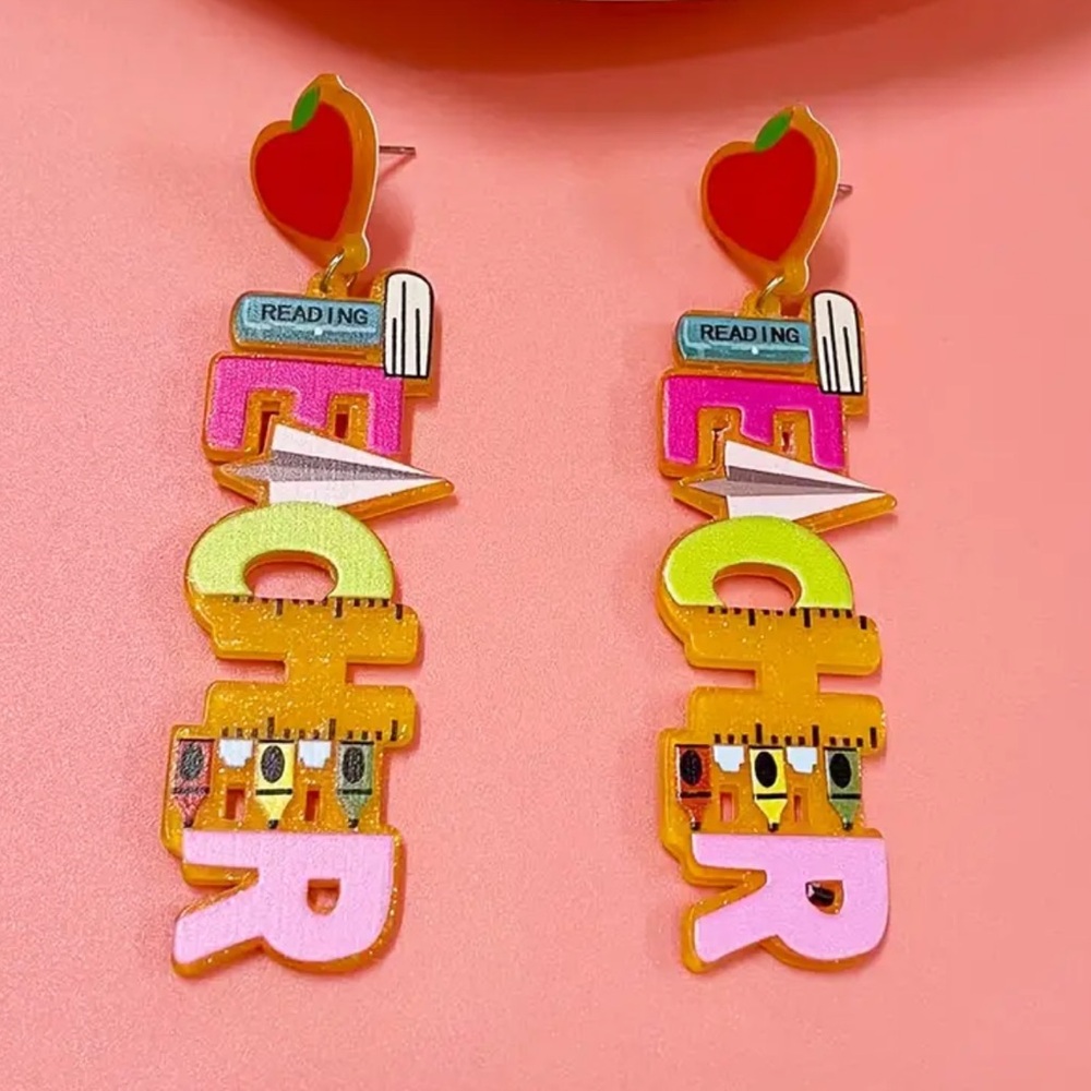 Colorful Acrylic Dangle Teacher Earrings